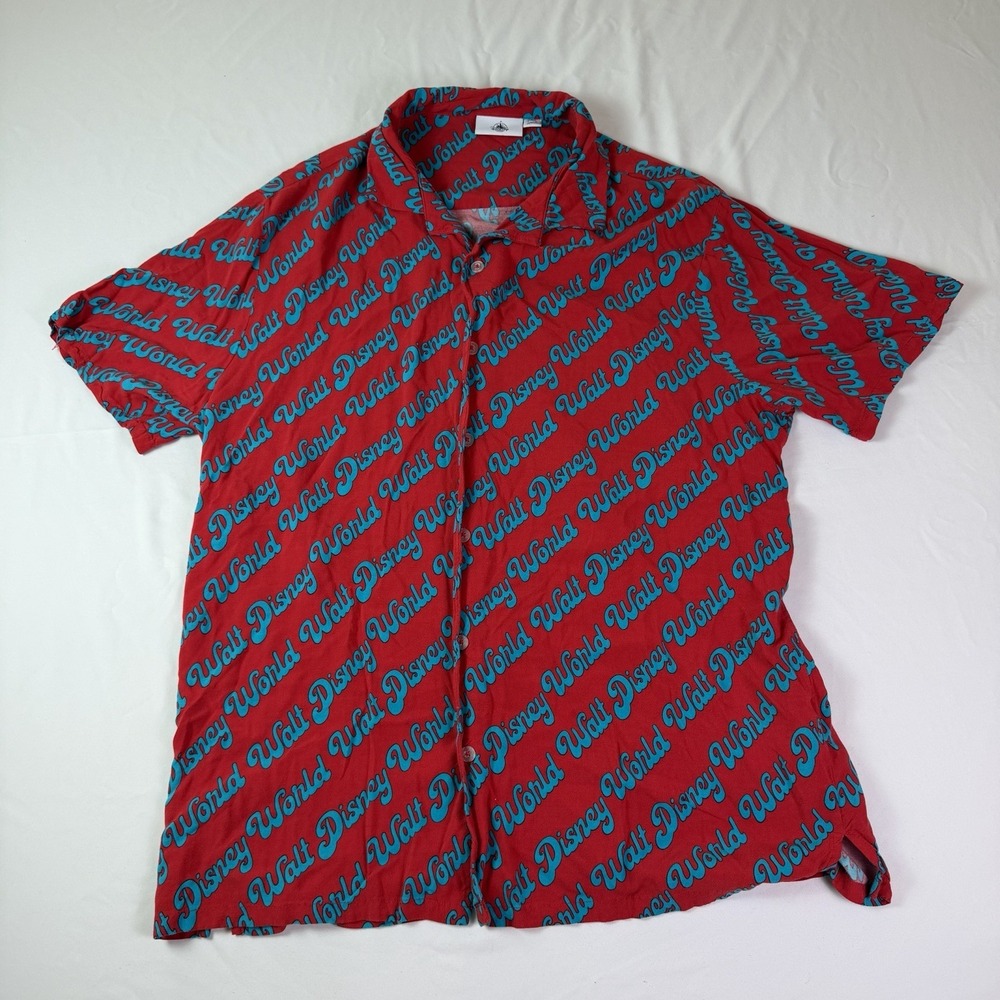Disney Shirt Mens Large Walt Disney All Over Print Button Up Camp